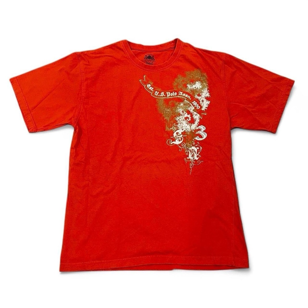 U.S. Polo Assn. Men's Orange Graphic Tee Men's Size XL Skate Y2K Surf Goth Emo - Picture 1 of 3